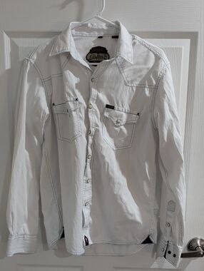 Cavenders Rafter C "Red Dirt Collection" Pearlsnap - White With Blue Stitching